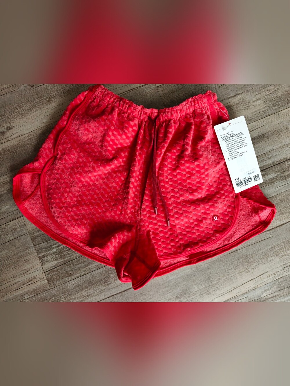 Lululemon Velvet Terry Slim-Fit High-Rise Short 2"  Red/Dark Sport Red XXS NWT